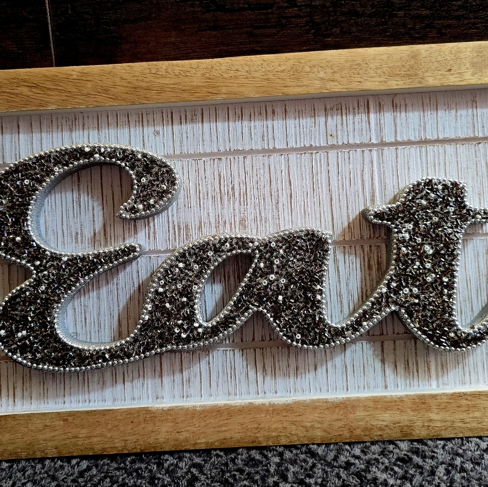 Beaded And Glitter "Eat"Wall Decor Farmhouse Kitchen Sign Wood Frame Rustic Glam - Picture 3 of 7